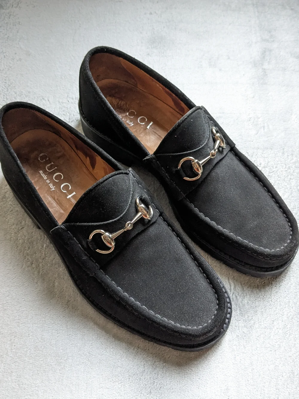 Gucci Men's Black Suede Horsebit Loafers 8 D Leather